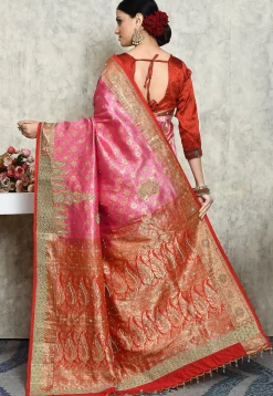 Hand Embroidered Pure Kanchipuram Silk Saree in Pink