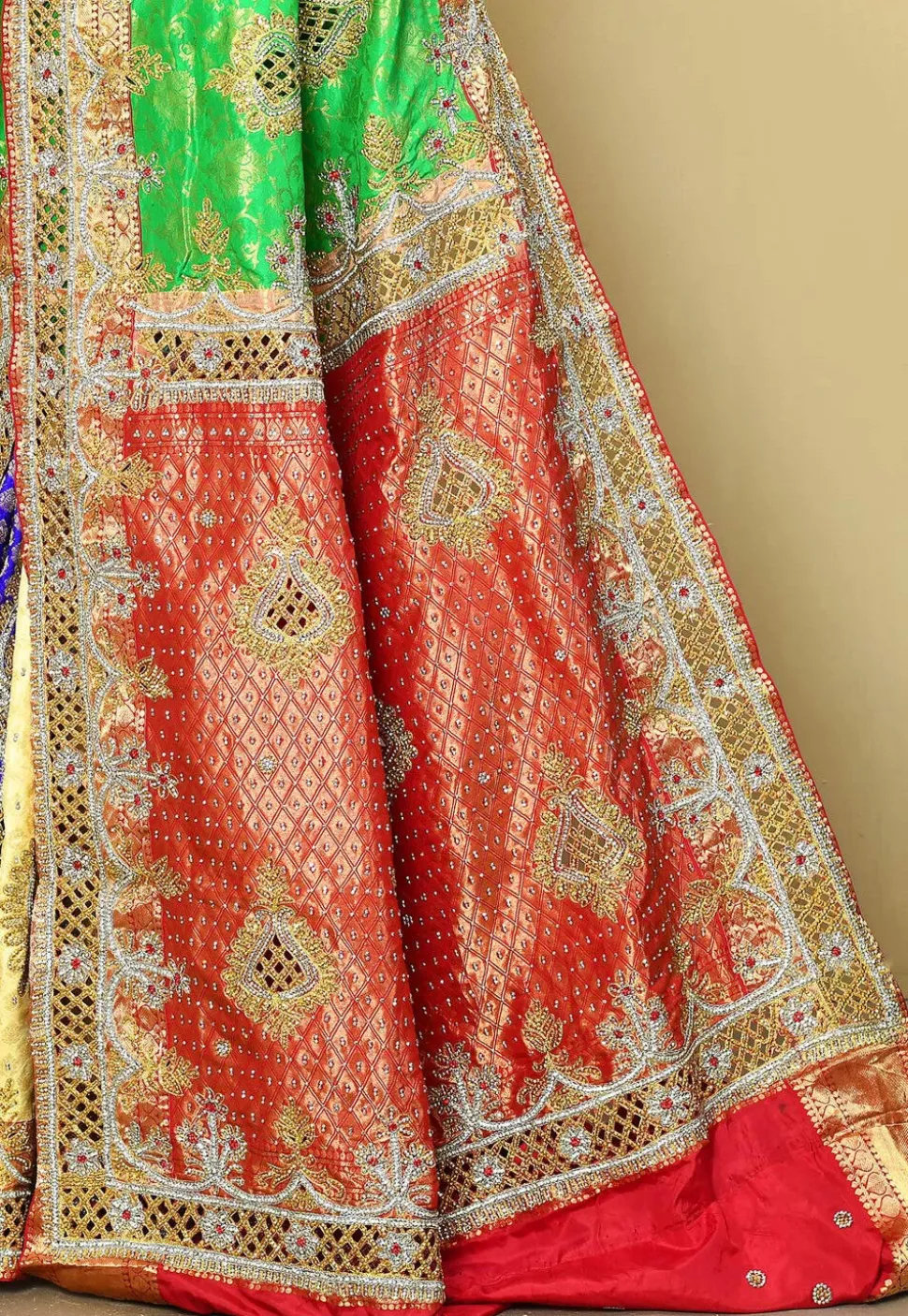 Hand Embroidered Pure Kanchipuram Saree in Green and Multicolor