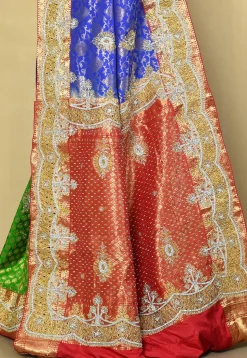 Hand Embroidered Pure Kanchipuram Saree in Blue and Multicolor
