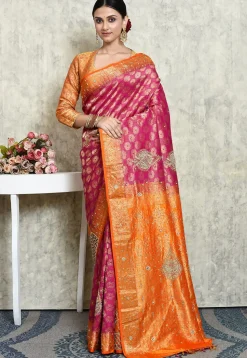 Hand Embroidered Pure Kanchipuram Silk Saree in Pink