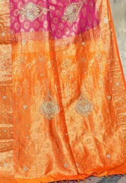 Hand Embroidered Pure Kanchipuram Silk Saree in Pink