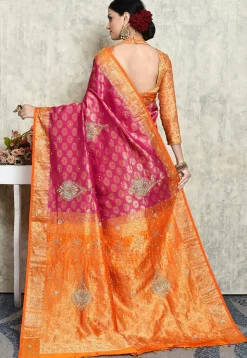 Hand Embroidered Pure Kanchipuram Silk Saree in Pink