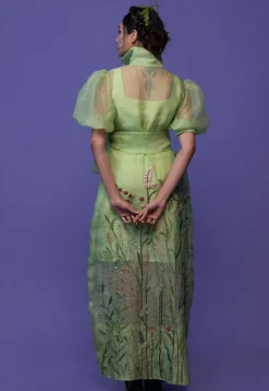 Hand Embroidered Pure Organza and Pure Crepe Maxi Dress in Pastel Green