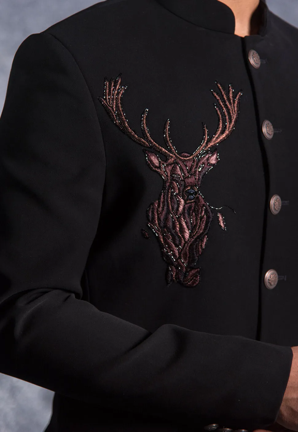 Hand Embroidered Pure Terry Rayon Jodhpuri Suit in Black