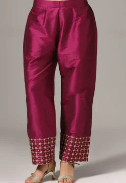 Hand Embroidered Raw Silk Pakistani Suit in Magenta