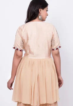 Hand Embroidered Raw Silk Tunic Sharara Set in Off White
