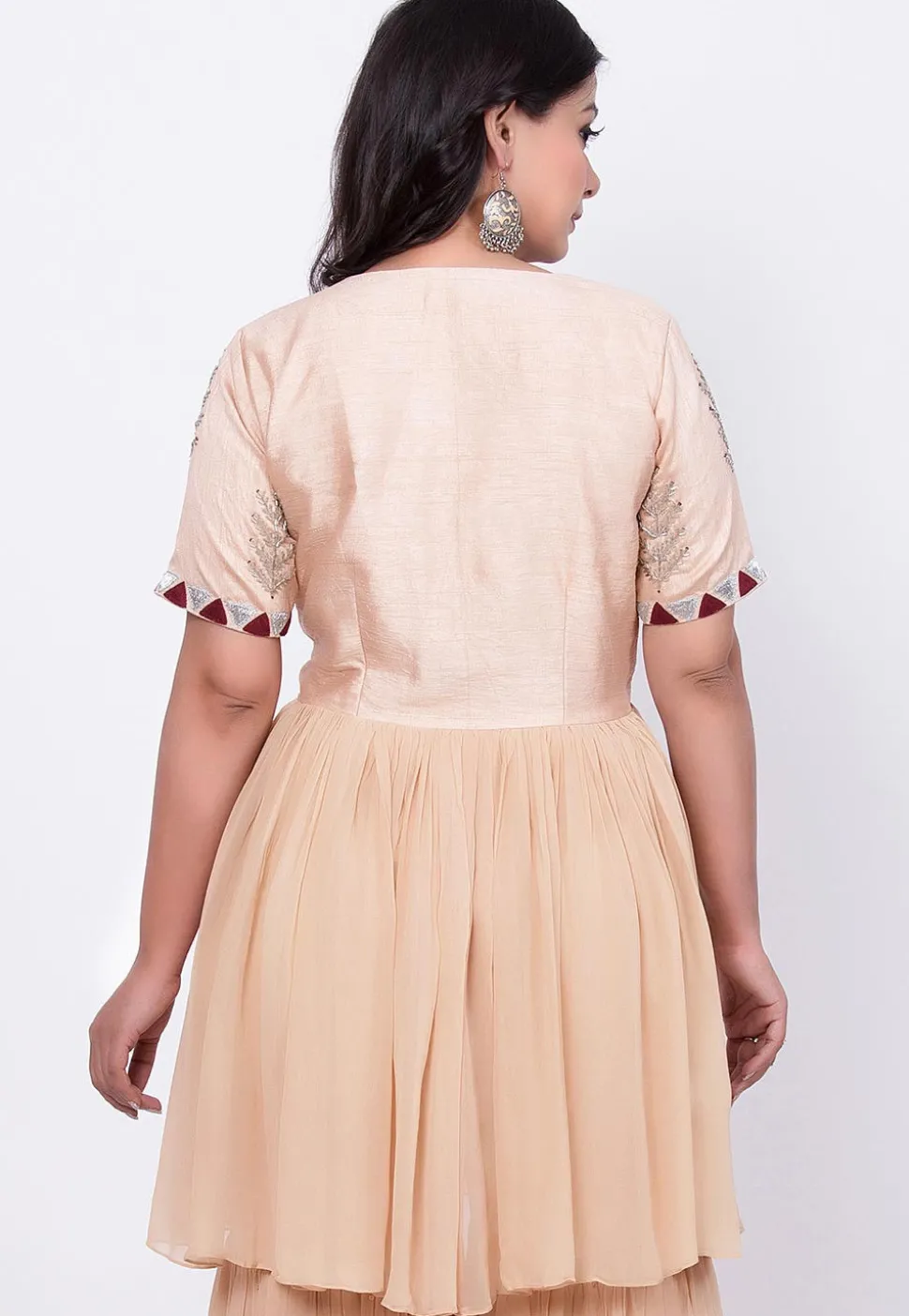 Hand Embroidered Raw Silk Tunic Sharara Set in Off White