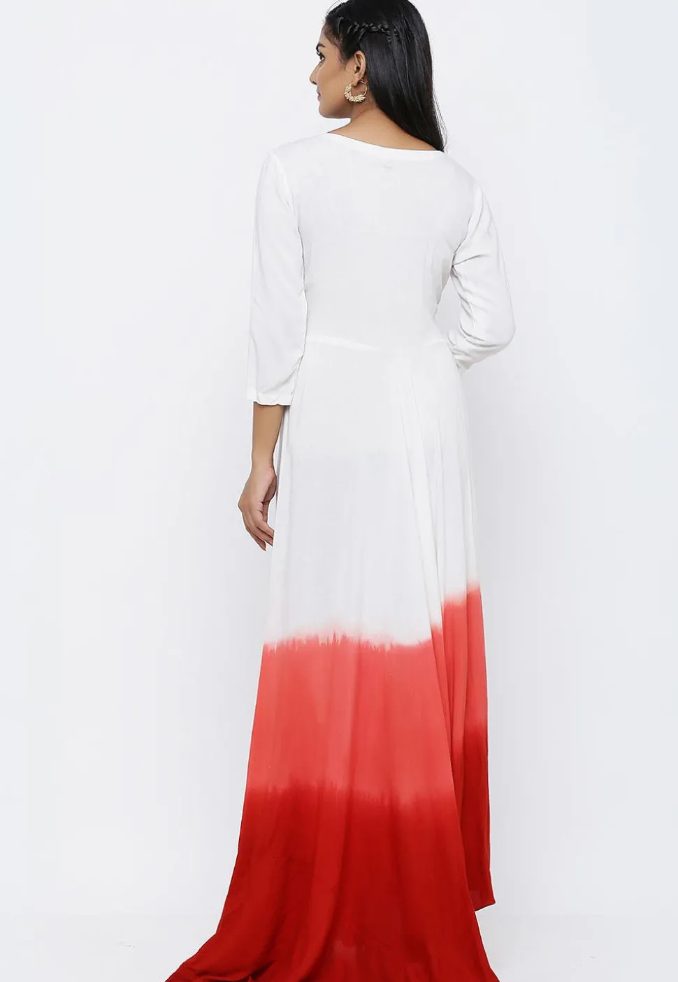 Hand Embroidered Rayon Gown in Shaded White and Red