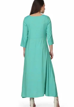 Hand Embroidered Rayon Gown in Sea Green