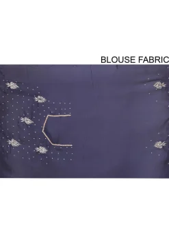 Hand Embroidered Satin Georgette Saree in Navy Blue