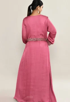 Hand Embroidered Satin Gown in Old Rose