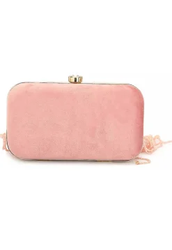 Hand Embroidered Synthetic Rectangular Clutch Bag in Peach