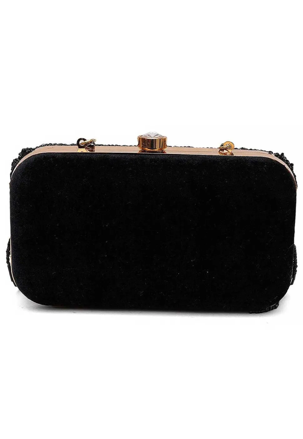 Hand Embroidered Synthetic Rectangular Clutch Bag in Black