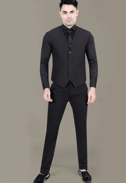 Hand Embroidered Terry Rayon Jacquard Suit Set in Black