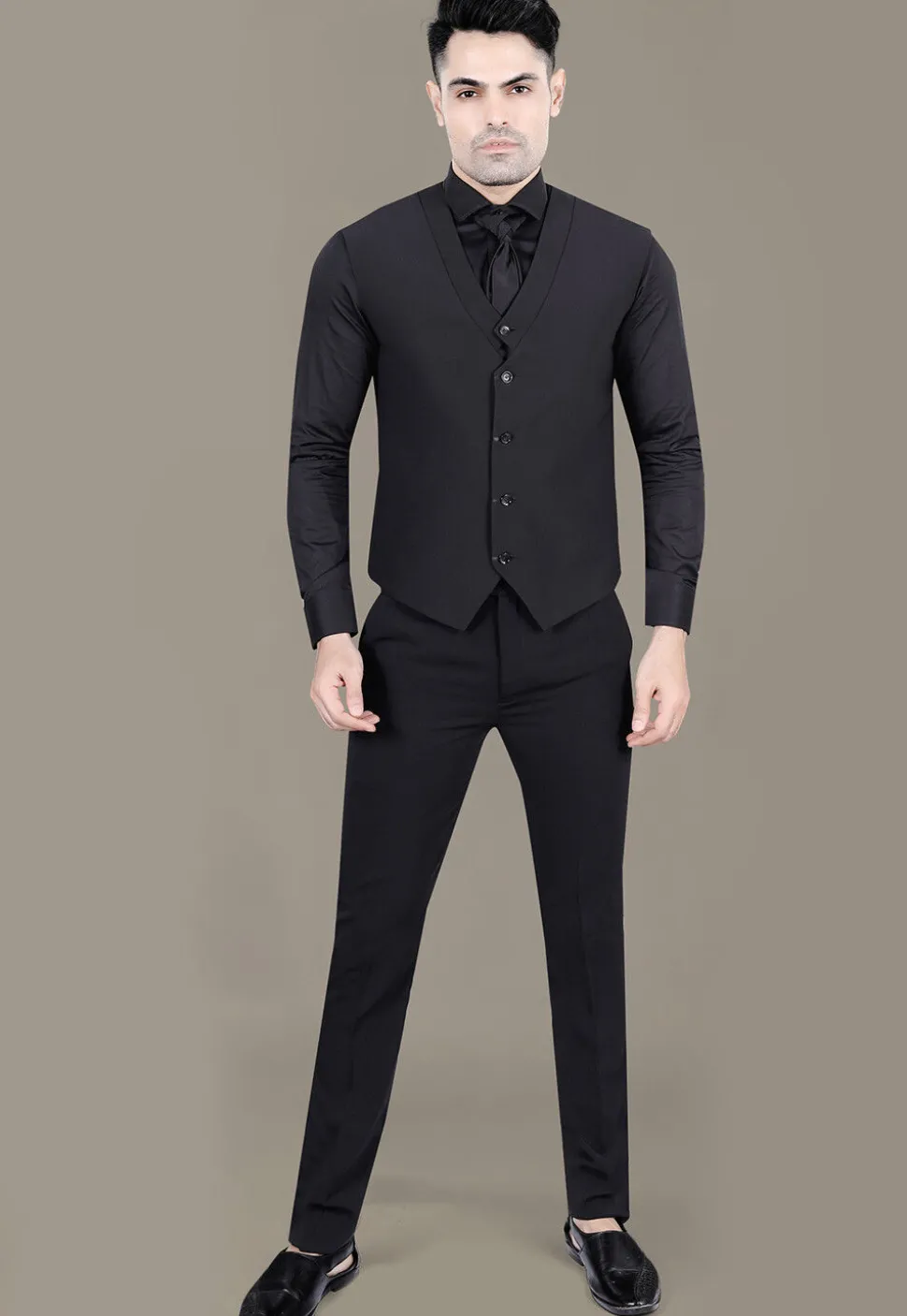 Hand Embroidered Terry Rayon Jacquard Suit Set in Black