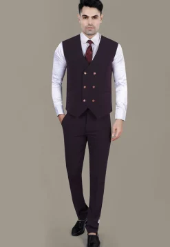 Hand Embroidered Terry Rayon Jacquard Suit Set in Wine