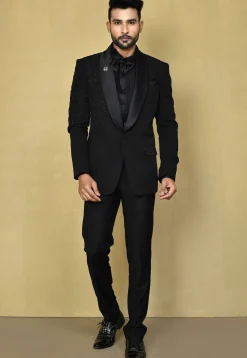 Hand Embroidered Terry Rayon Tuxedo in Black