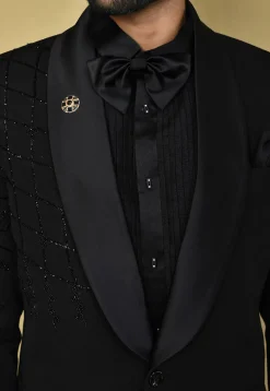 Hand Embroidered Terry Rayon Tuxedo in Black