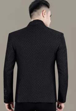 Hand Embroidered Terry Rayon Jacquard Blazer in Black