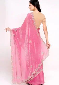 Hand Embroidered Tissue Silk Saree in Pink