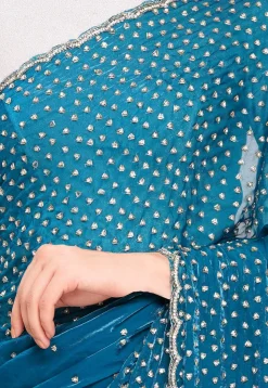Hand Embroidered Tissue Silk Saree in Teal Blue
