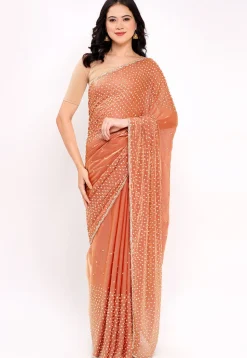 Hand Embroidered Tissue Silk Saree in Pastel Orange