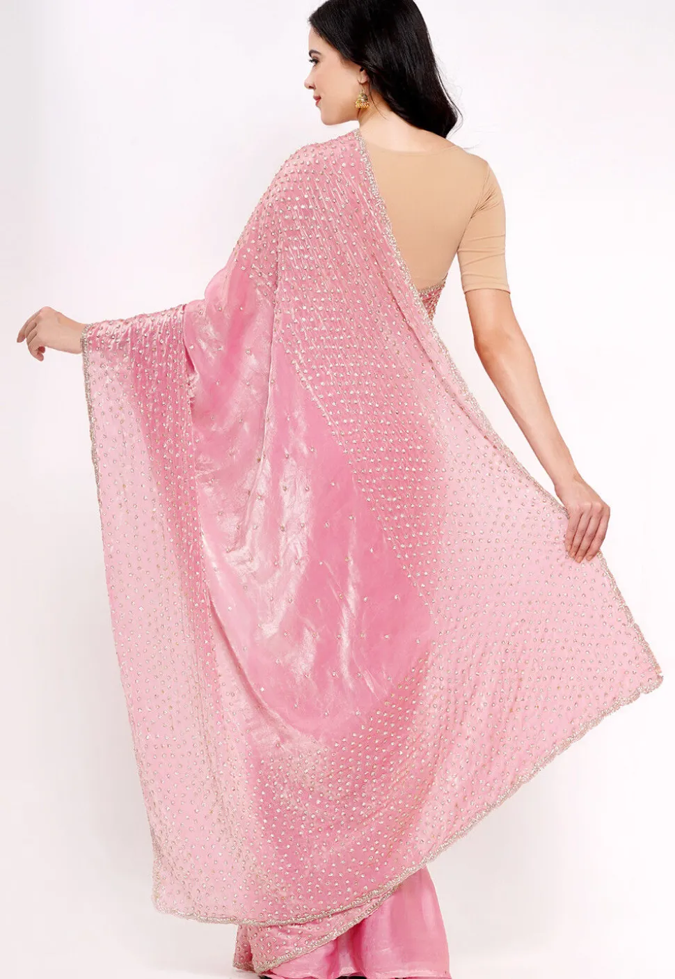 Hand Embroidered Tissue Silk Saree in Pink