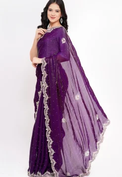 Hand Embroidered Tissue Silk Saree in Purple