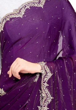Hand Embroidered Tissue Silk Saree in Purple