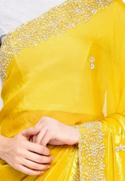 Hand Embroidered Tissue Silk Saree in Yellow