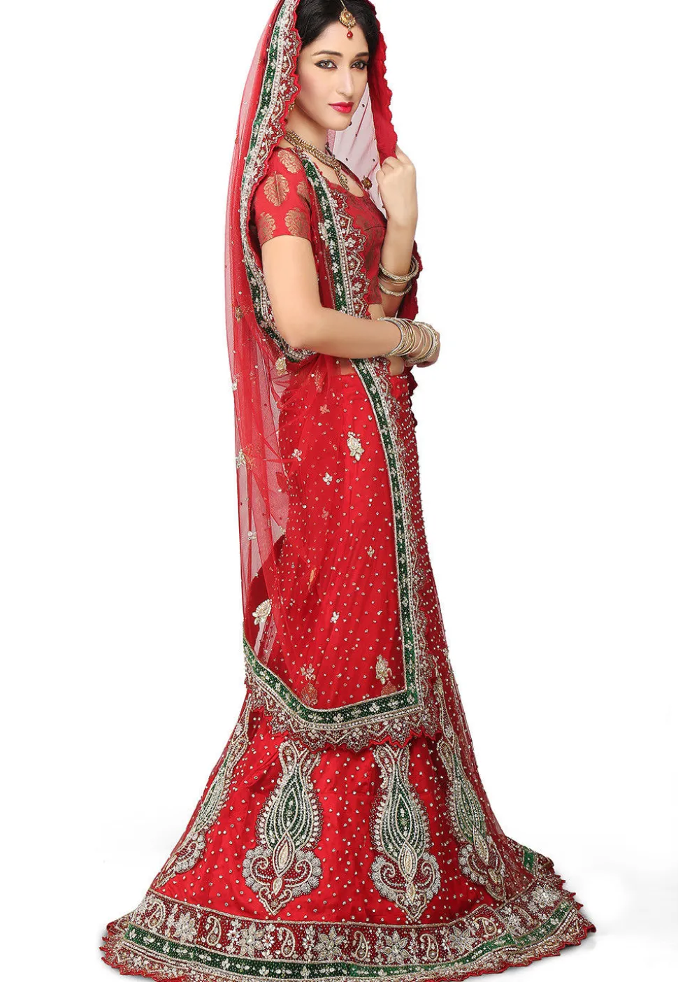 Hand Embroidered Velvet Lehenga in Red