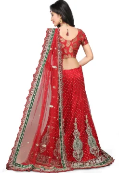 Hand Embroidered Velvet Lehenga in Red