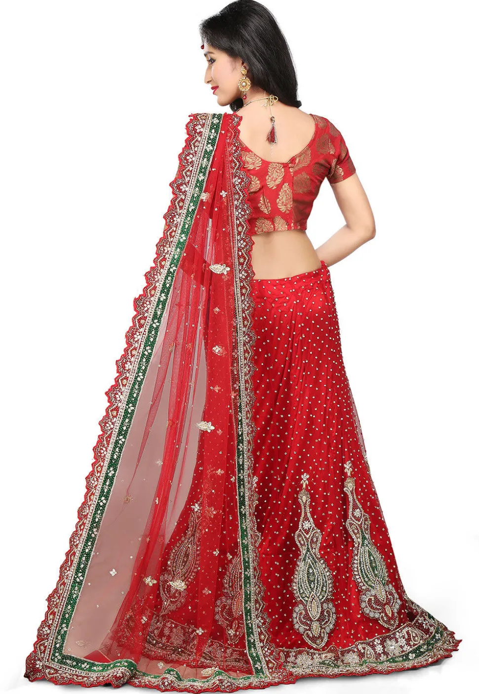 Hand Embroidered Velvet Lehenga in Red