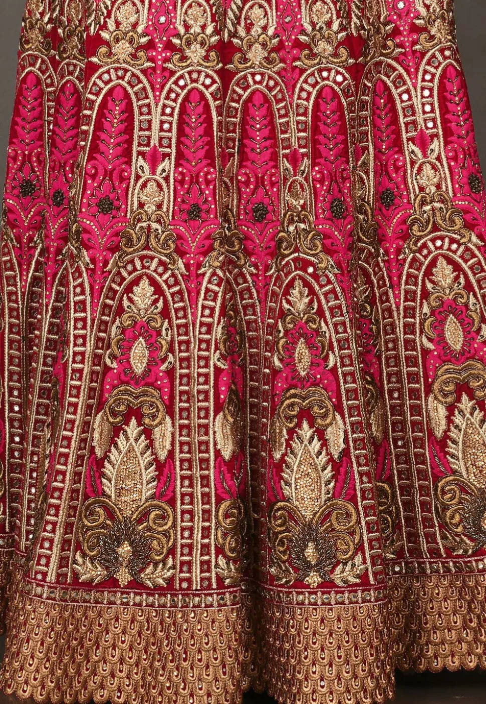 Hand Embroidered Velvet Lehenga in Red