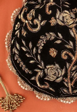 Hand Embroidered Velvet Potli Bag in Black