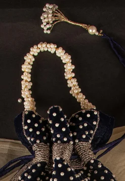 Hand Embroidered Velvet Potli Bag in Navy Blue
