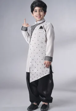 Hand Embroidered Velvet Sherwani Set in Grey