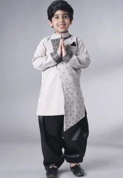Hand Embroidered Velvet Sherwani Set in Grey