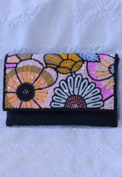 Hand Embroidered Velvet Sling Bag in Black