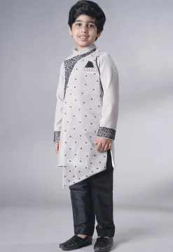 Hand Embroidered Velvet Sherwani Set in Grey