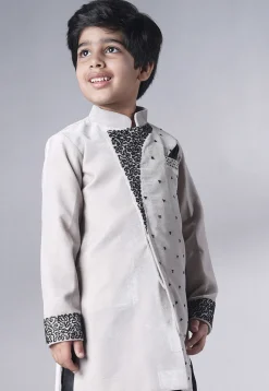 Hand Embroidered Velvet Sherwani Set in Grey