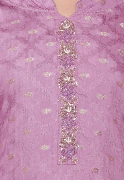 Hand Embroidered Viscose Silk Jacquard Pakistani Suit in Light Purple