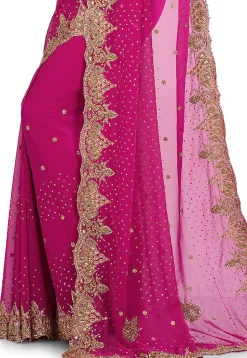 Hand Embroidered Viscose Georgette Saree in Fuchsia
