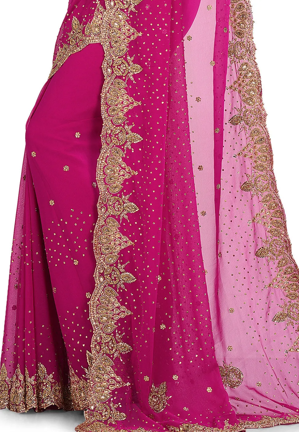 Hand Embroidered Viscose Georgette Saree in Fuchsia