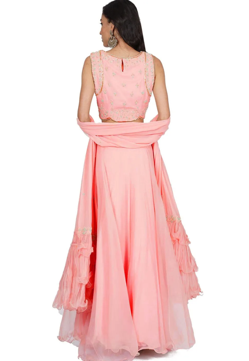 Hand Embroidered Viscose Georgette Lehenga in Baby Pink