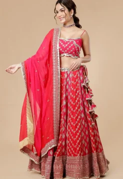 Hand Embroidered Viscose Georgette Lehenga in Fuchsia