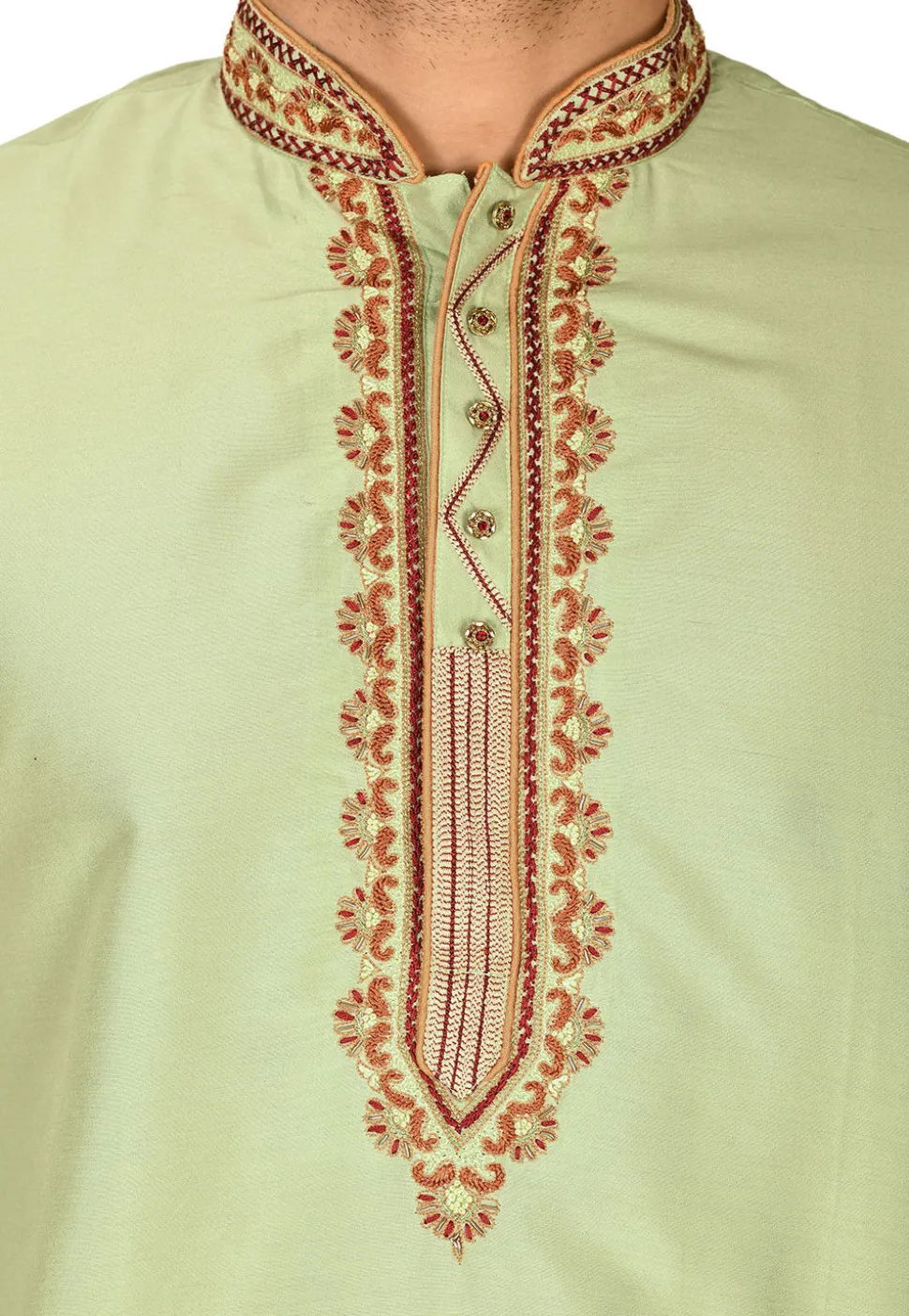 Hand Emroidered Cotton Silk Dhoti Kurta in Dusty Green