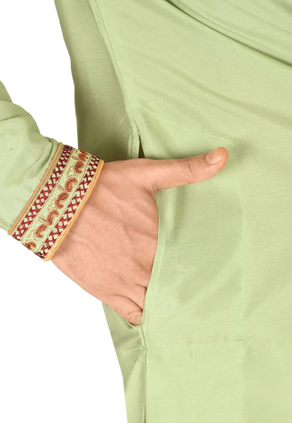 Hand Emroidered Cotton Silk Dhoti Kurta in Dusty Green