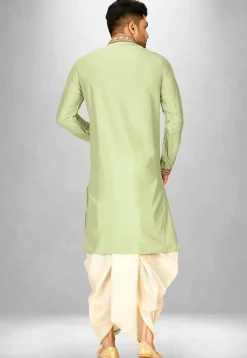 Hand Emroidered Cotton Silk Dhoti Kurta in Dusty Green