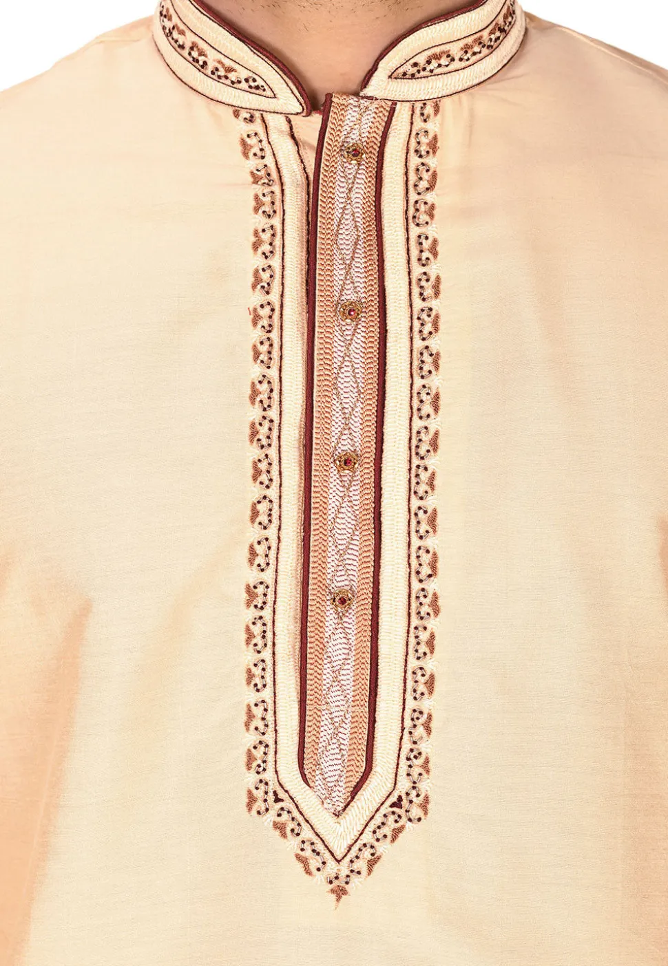 Hand Emroidered Cotton Silk Dhoti Kurta in Light Beige